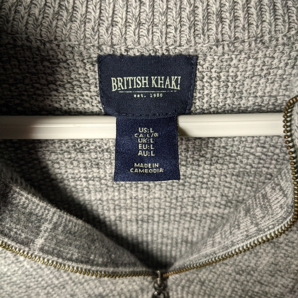 BRITISH KHAKI GREY HALF ZIP-UP MEN'S SWEATSHIRT - Picture 7 of 8